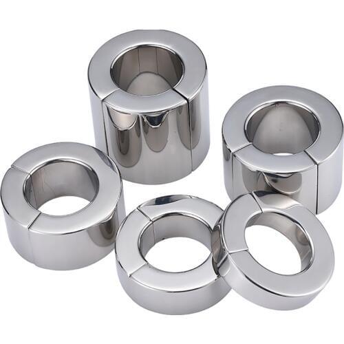 Magnetic Lock Stainless Steel Testicle Ball Stretcher Scrotum Cock Ring Metal Pendant Weight Penis Restraint Steel Male Sex Toys