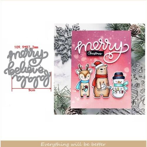 Merry Believe Letter Sentence Words Christmas Winter Metal Cutting Dies Make Wishes Cards DIY Scrapbook Craft Stencils Decorate