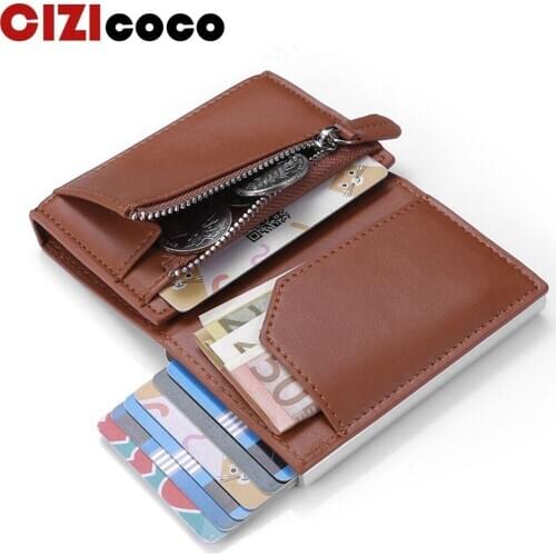 Cizicoco Wallet Men Leather Vintage Zipper Coin Holder Purse Mens RFID Anti-thief Card Wallet Small Thin Money bag Walet Walets