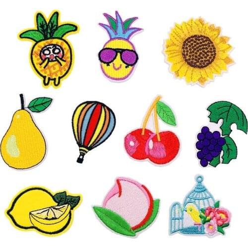 Pineapple Grape Cherry Fruits Patches for Clothing Iron on Food Stickers for Clothes Embroidery Patch Stripes Clothes Badges