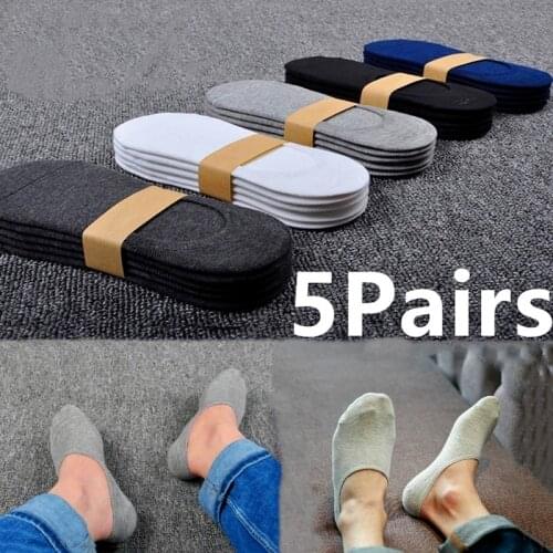 5 Pairs Summer Thin Invisible Cotton Mens Socks Silicone Non-Slip Sock For Men Breathable Pure Color Socks Fashion Boat Socks