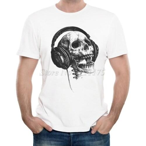 New Arrivals 2019 Mens Funny Music Skull Head Printed T Shirt Cool Summer Tops High Quality Casual Tee
