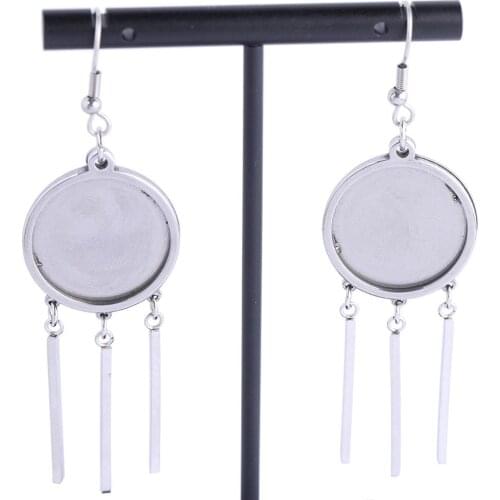 Onwear 10pcs Stainless Steel Fit 20mm Cabochon Earring Base Setting Blanks With Trailer Bar Charms Diy Jewelry Accessories