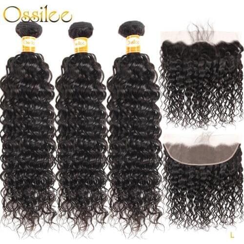 Ossilee Water Wave Bundles With Frontal Closure Peruvian Human Hair 3 Bundles With Closure Remy Hair Low Ratio