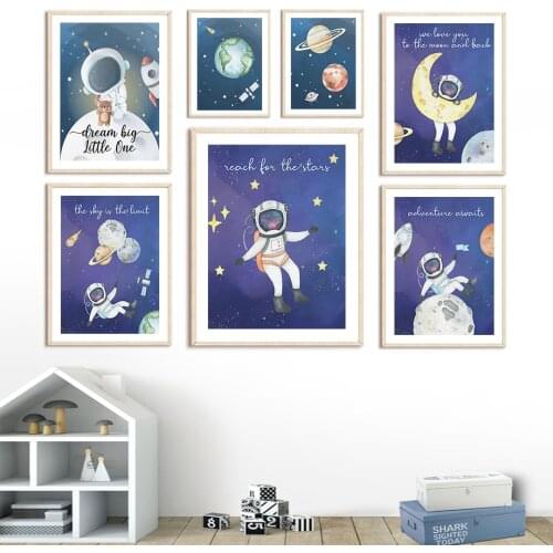 Astronaut Planet Space Moon Stars Wall Art Canvas Painting Nordic Nursery Posters And Prints Wall Pictures Boy Kids Room Decor