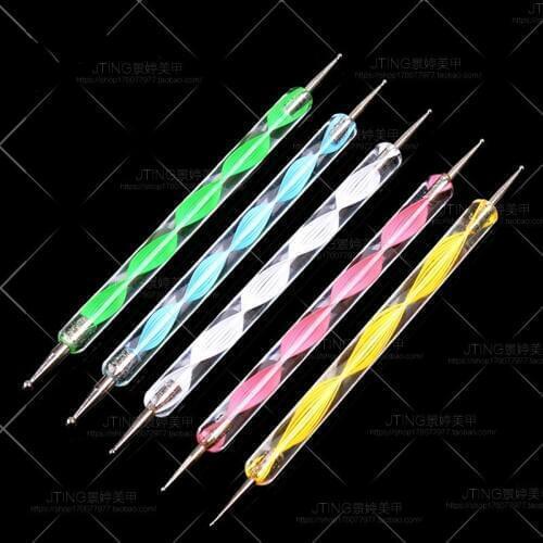 1Pcs Professional Nail Art Tool 2 Ways Swirl Marbleizing Steel Dotting Pen Nail Rhinestones Acrylic Nail Art Rhinestones Decorat