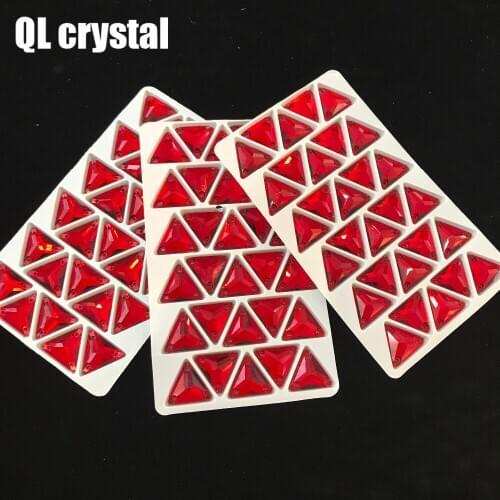 QL Crystal 16x16mm red tri-angle sew on crystal for dress decoration clothes shoes bags garment decoration