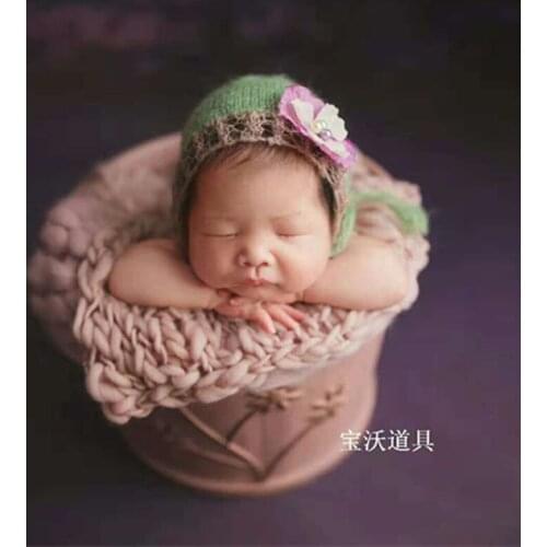 Christmas hat Knit baby mohair hat Handmade crochet girl soft bonnet Newborn photography props