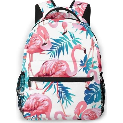 Tropical Palm Leaves Exotic Flamingo And Hibiscus Flowers Students Travel School Bags Backpack Womens Female Casual Backpacks