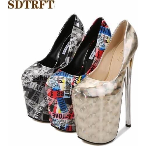 SDTRFT Crossdresser Platforms Stilettos 22cm thin heels Round Toe Ladies Party pumps Shallow mouth women Catwalk Shows shoes