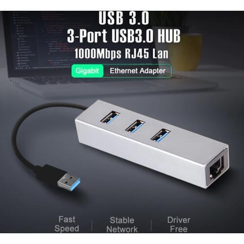 OFCCOM USB 3.0 Hub Ethernet Network Adapter 3 Ports USB 3.0 Hub To RJ45 Lan 10/100/1000M Network Card For Macbook Windows