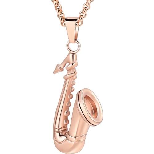 IJD10054 Saxophone Casket Pendant of Stainless Steel Keepsake Necklace for Ashes Urn Souvenir for Pet Dog Cat Jewelry