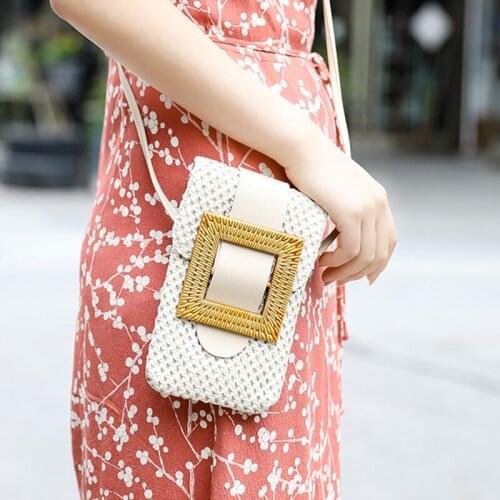 Straw Single Shoulder Vertical Section Square Bag Women Square Magnetic Buckle Crossbody Bag WomenS Summer Beach Messenger Bags