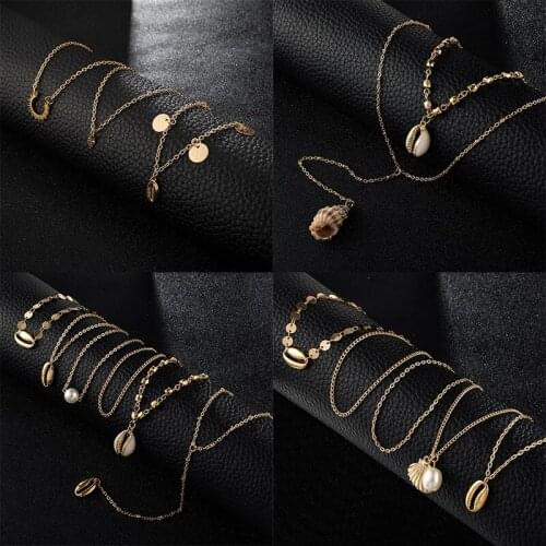 Vintage Multilayer Shell Pendant Necklace For Women Trend 2021 Bohemian Gold Color Beads Necklace Geometry Chokers Jewelry