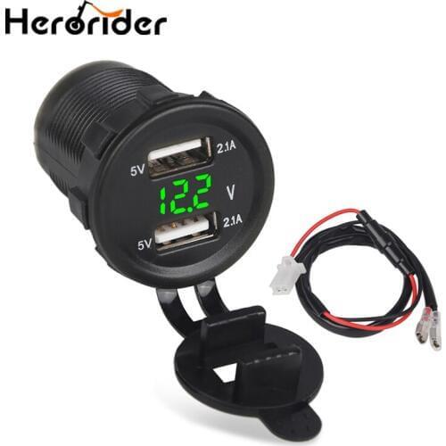 5V 4.2A Dual USB Charger Socket Power Outlet with Wire 12V/24V Waterproof LED Digital Voltmeter for Car Boat Motorcycle Truck