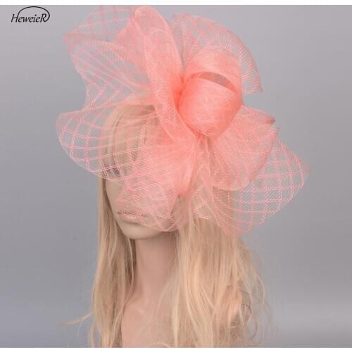 Women Large Handmade Fascinator Hats Net 7colors Hair Clip Bride Cocktail Races Wedding Party Headwear Hairpiece Accessories