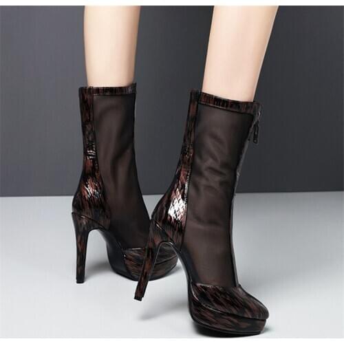 2020 Shoes Womens Summer Boots Mesh Shoes Sexy High Heels Hollow-out Rome Style Lace Up Net Shoes Size12.5 33-43