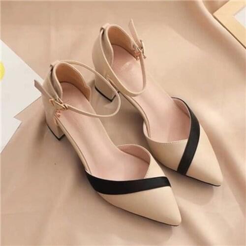 Women Sandal Heel Shoes for Party Ladies Classic Black Pu Leather Night Club Pumps