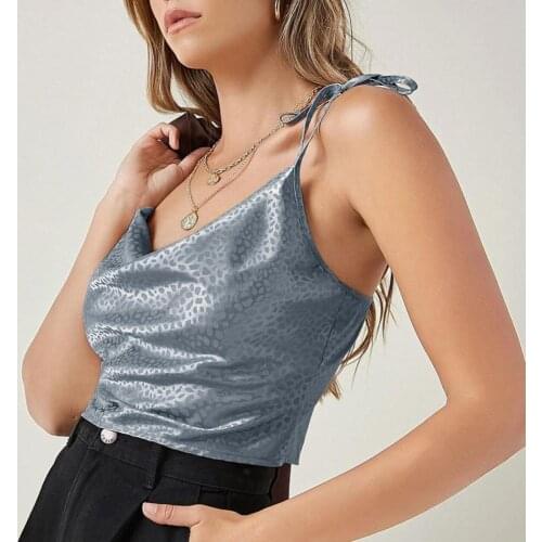 2021 New Fashion Summer Sexy Sleeveless Sling Crop Draped Top Tie Shoulder Low Cut Strap Top Leopard Print Spaghetti Strap Vest