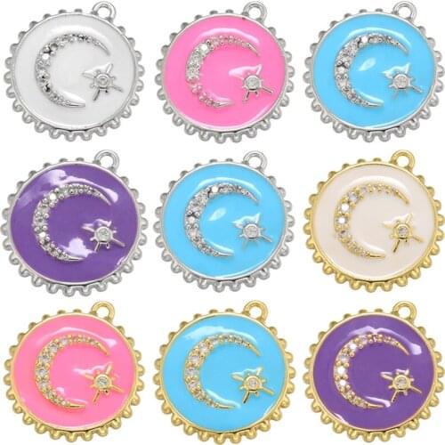 ZHUKOU gold moon star Round charms for women DIY handmade Necklaces earrings jewelry accessories supplies wholesale VD920