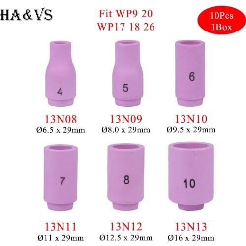 10Pcs Per Box 29mm 13N08 13N09 13N10 13N11 13N12 13N13 Alumina Nozzles For TIG WP9 20 WP17 18 26 Welding Torch Accessories