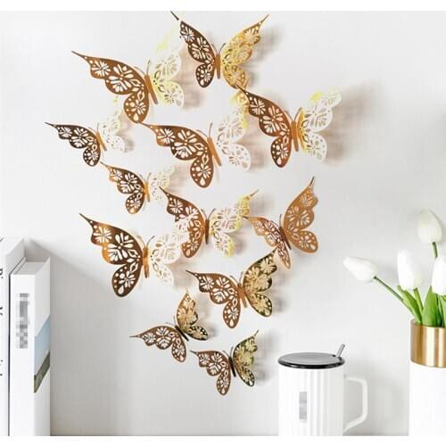 12 Pcs 3D Butterfly Wall Stickers Creative Butterflies Home Decor Kids Room Decoration Art Wall Decals