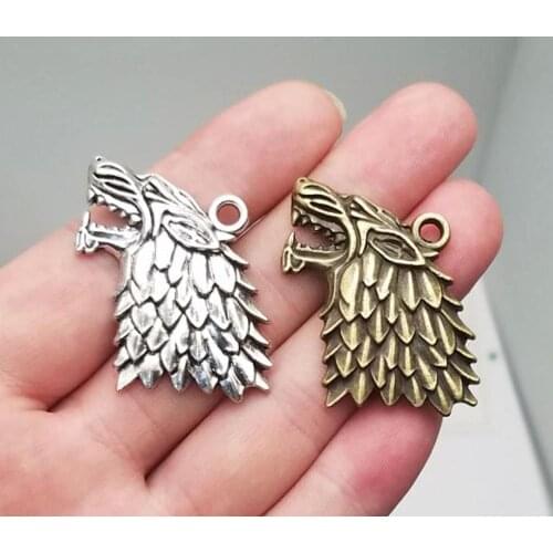 5pcs/lot--44x25mm,wolf head chams, Antique silver plated/bronze plated animals charms,DIY supplies