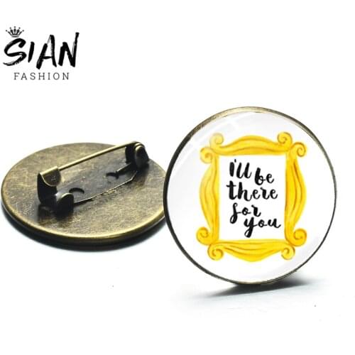 SIAN Friends TV Show Yellow Photo Frame Brooch I'll Be There for You Letter Print Glass Pin Clothes Backpack Hip Hop Accessories