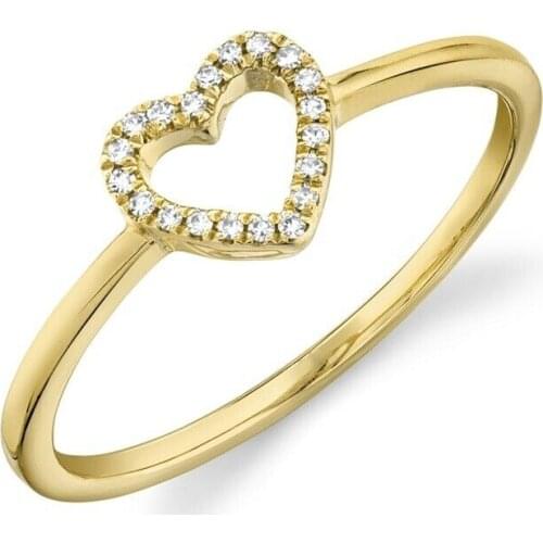Diamond Heart Ring 10k Yellow Gold Open Pave Love Dainty Band 0.04ct