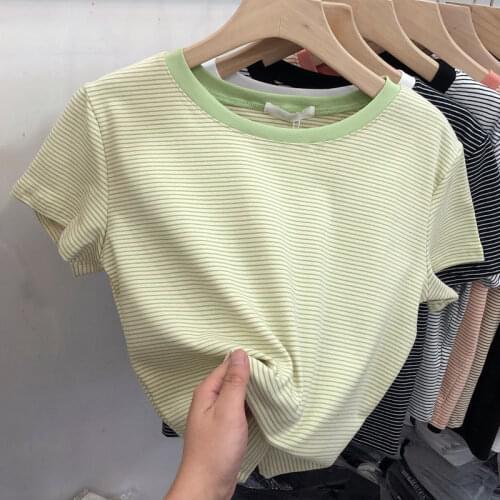 EasyCore Preppy Style Pure Cotton Color-Contrast O-neck T-shirt for Girl