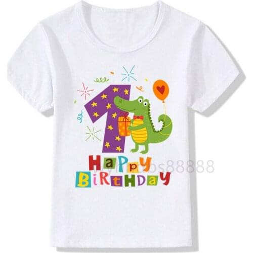 Boys Animals Birthday Number Print T Shirt Children Birthday Boy Dino Panda Party T-shirts Boy&Girl Funny Gift Tshirt Present