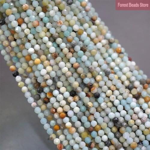 Natural Stone Faceted Mixed Amazonite Round Loose Beads DIY Accessories Bracelet Earrings for Jewelry Making 15'' Inch 2mm/3mm
