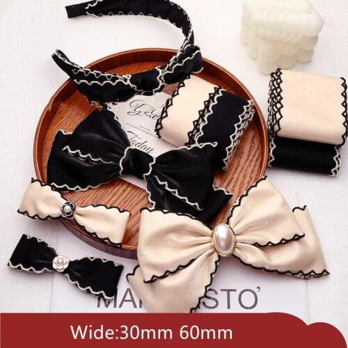 2m 30mm 60mm Retro Wave Edge Shine Silk Cloth Ribbon Big Bow Material For Hair Ornament Gift Wrapping Decoration Lace Ribbons