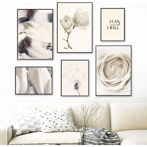Magnolia Rose Flower Feather Dandelion Wall Art Canvas Painting Nordic Posters And Prints Wall Pictures For Living Room Decor