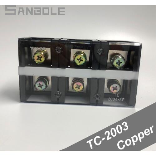 Copper TC-2003 (200A/3P) 600V Fixed high current Connection Screw Type Dual Row Barrier Terminal Block 60-100mm2