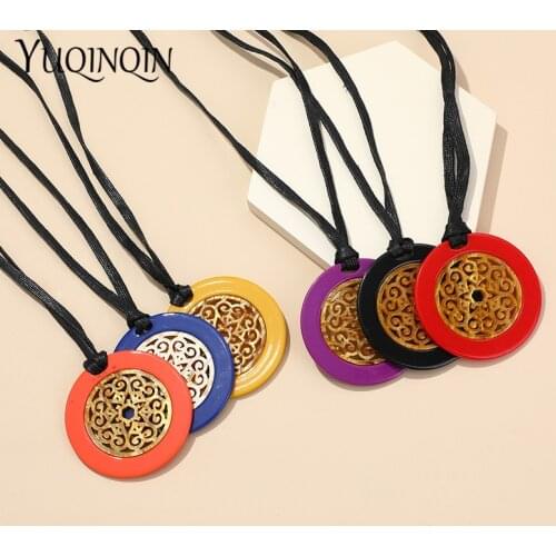Fashion Long Necklaces for Women Geometric Big Pendants Necklace Jewelry Acrylic Korean Rope Necklace for Girl Charms Circle