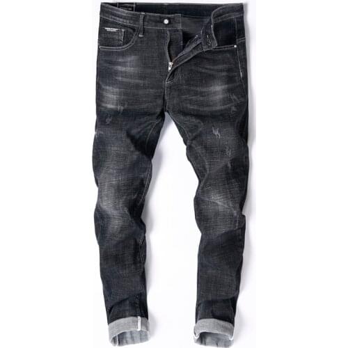 2020 Mens Black Skinny Jeans Spring and Autumn Solid Color Slim Jeans Denim Pants Mens Cotton Elastic Long Jeans Size 38