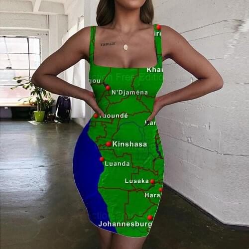 Giyu World Map Dress Women Retro Ladies Dresses Novel Bodycon Dress Harajuku 3d Print Womens Clothing Party Beach Korean Style
