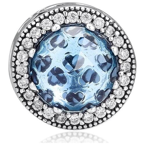 Fits for Pandora Charms Bracelets Radiant Rose Hearts Beads with Aqua Blue CZ 100% 925 Sterling Silver Jewelry Free Shipping