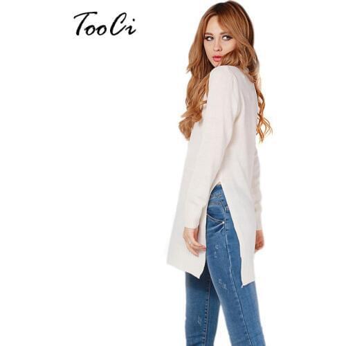 New Fashion Spring Pullover White Sweater Women Long Sleeve Top Knitted Sweaters Pullovers High Split Hem Casual Knitwear