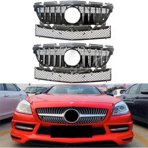 Car Front Racing Grill Upper Bumper Grille Fit For Mercedes-Benz SLK-Class R172 2011 2012 2013 2014 2015 GTR Black SIlver
