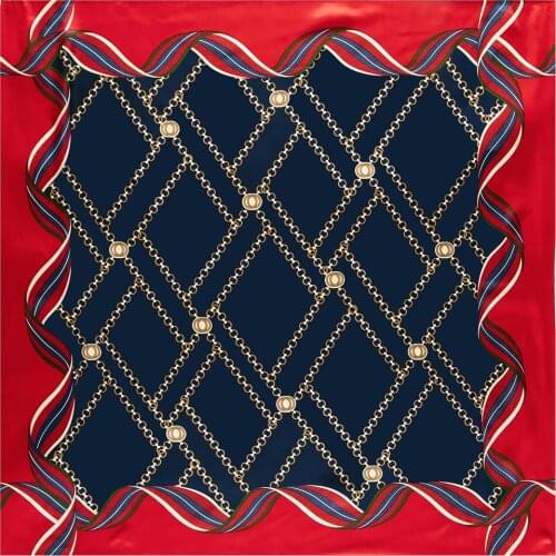 Geometric chain streamer Luxury Brand 90cm Square Scarf Fashion Scarves For Women Female Silk Scarf Shawl Bandana For Head Hijab