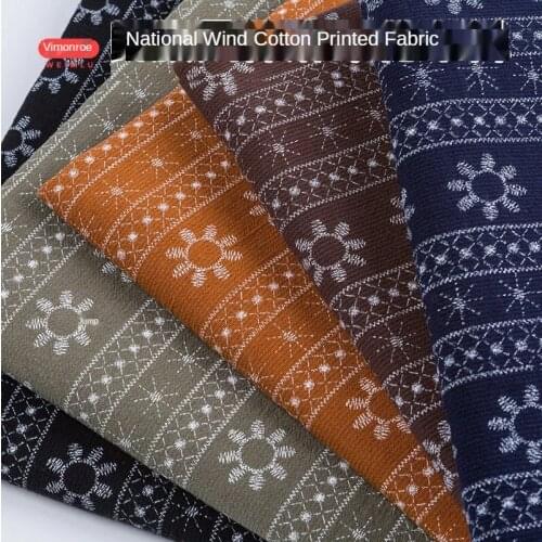 Fabric Cotton 100% Kids Stripe Geometric Printed Clothing Pants Skirt Diy Bag Summer National Vintage Dress Brocade Sewing Blue