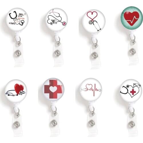 Retractable Badge Reel Medical Workers Work Card Clip Accessories Cartoon Nurse Doctors ID Name Tag Lanyard Key Ring Card Clamp