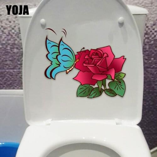 YOJA 22.4X19CM Cartoon Rose Butterfly Girl Bedroom Wall Sticker Lovely Animal WC Toilet Decal T1-2121
