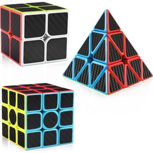 ZCube Carbon Fiber 2x2x2 3x3x3 Pyramid Speed Cube Bundle Magic Cube Puzzle Twist Toy for Kids 1Set=3PCS Safe ABS Ultra-Smooth