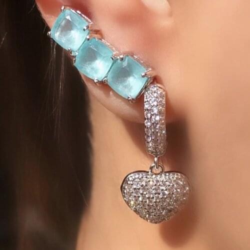 Vintage Full Pave Cubic Zirconia Stone Love Heart Earrings For Women Gold Color Silver Color Plated Fashion Girl Gift Wholesale