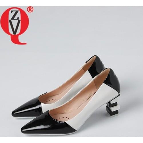 ZVQ Women Pumps Heels New Style Genuine Leather mixed color Four seasons Concise Comfortable office lady Mature Fashion