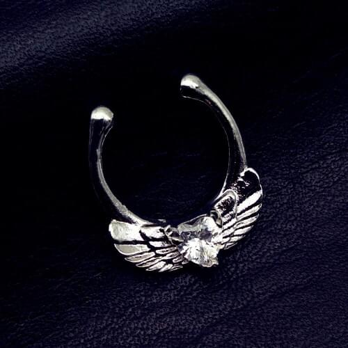 1Pc Non Piercing Fake Septum Hanger Heart CZ Angel Wing Shape Clip On Nose Hoop Ring Fashion Women Girls Jewelry Gifts