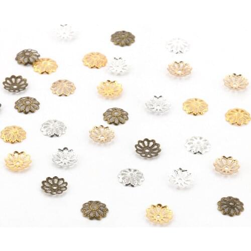 200pcs 9mm Gold Silver Color Flower Petal Beads Cups Bulk End Spacer Charms Bead Caps For Jewelry Making DIY Accessory Findings